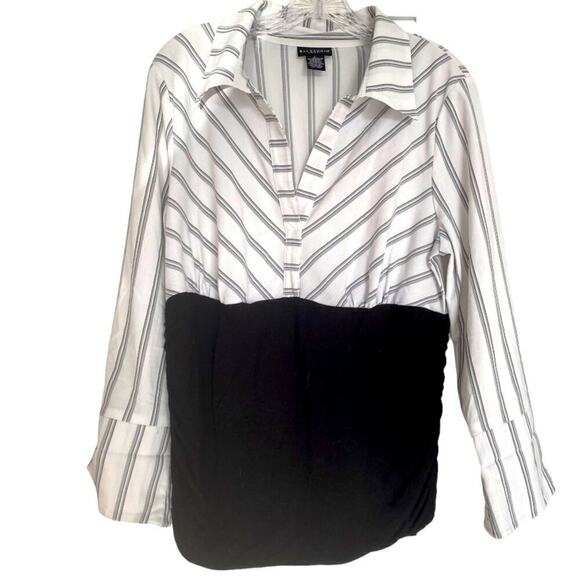 Top blouse Bay Studio mixed media blouse with V-neck long cuff sleeves Large
H - Picture 1 of 7